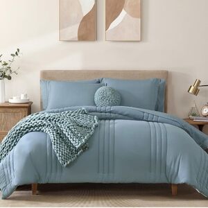 Monbix King Size Comforter Set - 7 Pieces Bed in a Bag, All Season- Dusty Blue